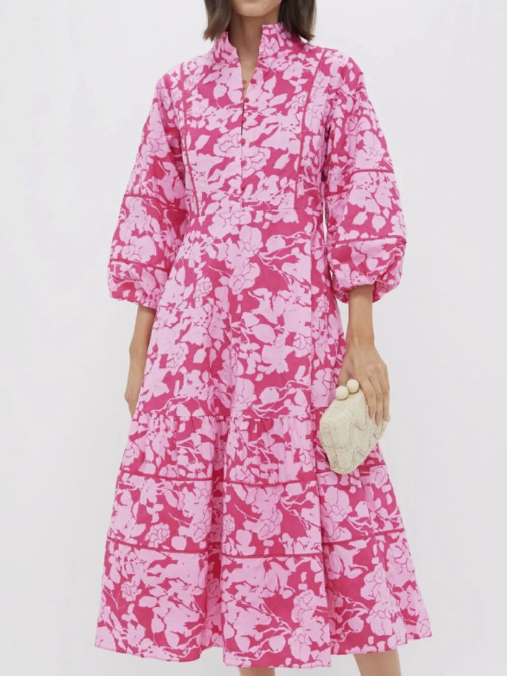 Hyacinth House Pink Textured Floral Collared Hillsborough Midi Dress Size Large